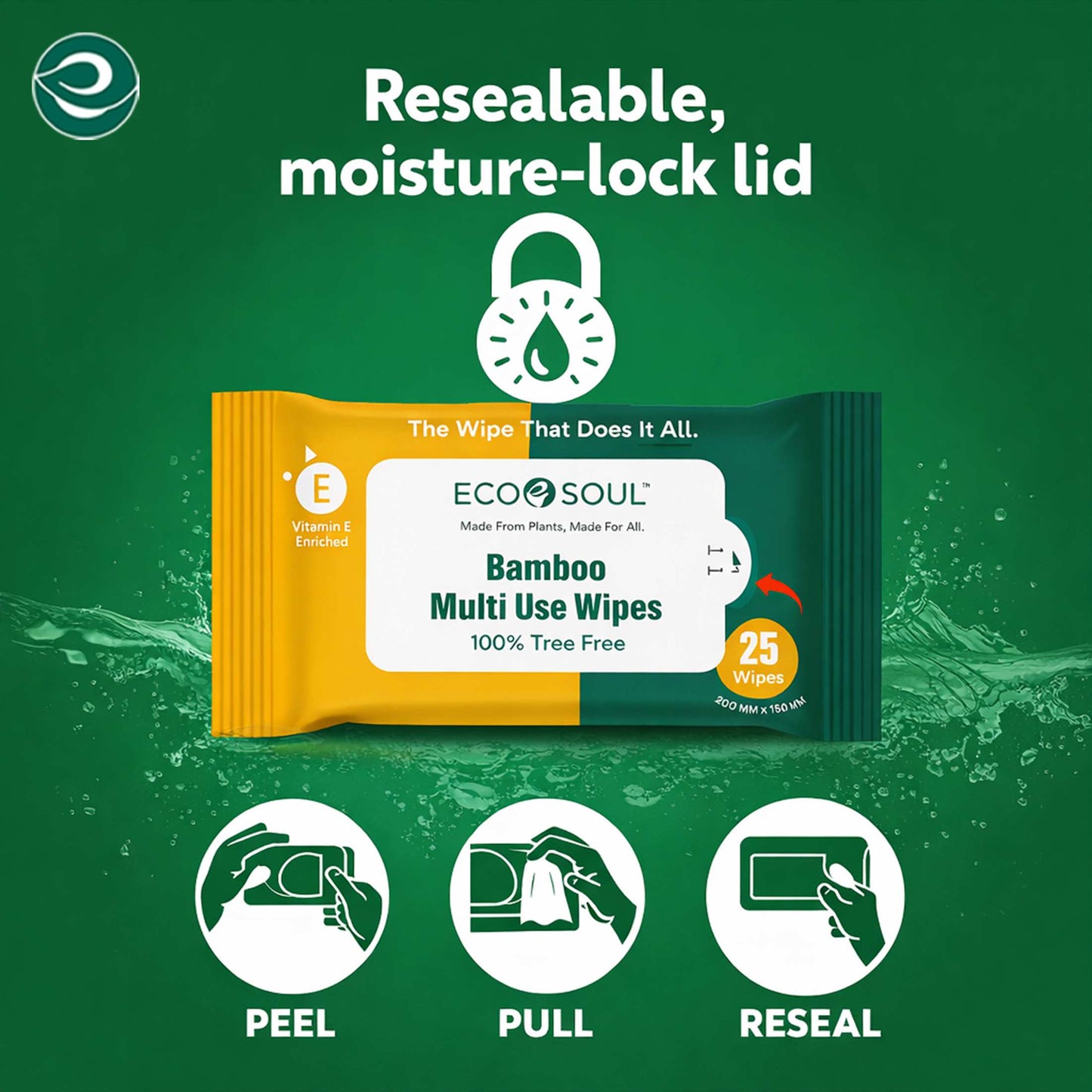 ECO SOUL Bamboo Multi Use Wipes, 25 Pulls Each, Pack of 1, 100% Natural & Eco-Friendly