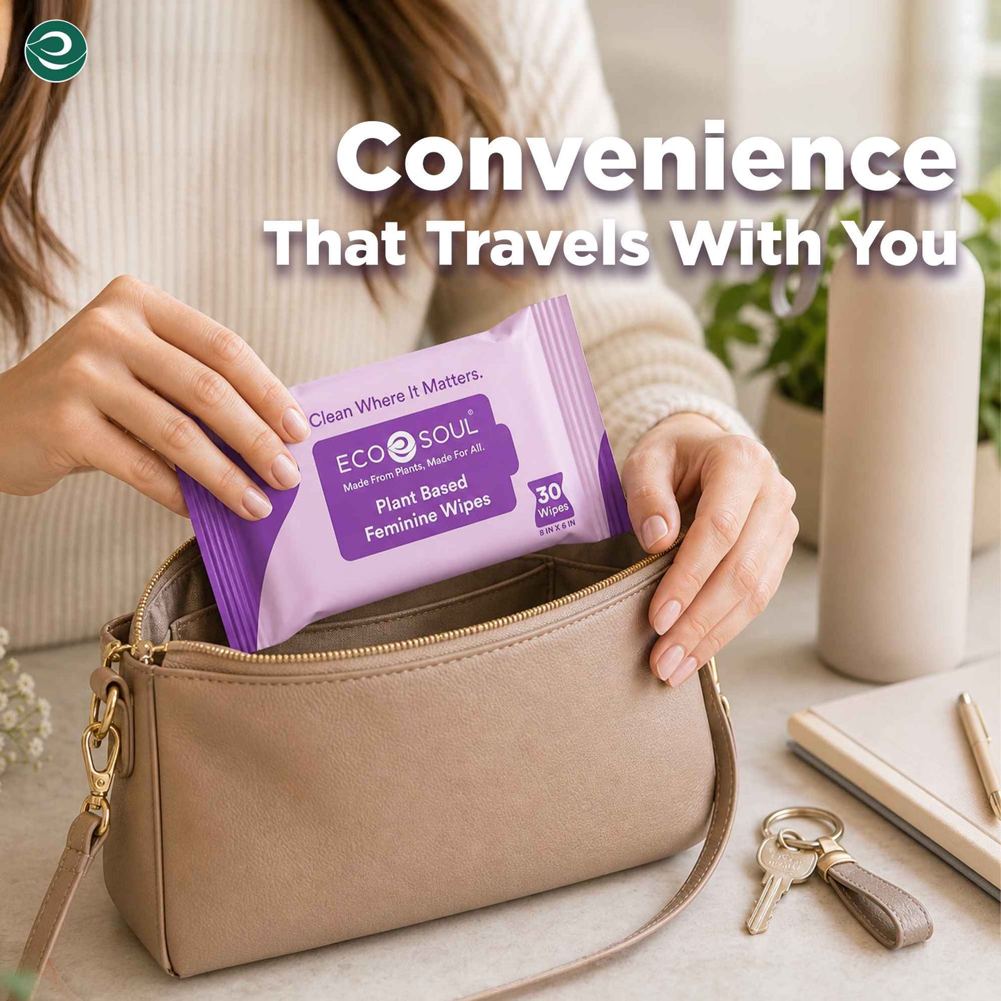 EcoSoul Plant-Based Feminine Wipes For Women| 30 Eco-Friendly Wipes Each (Pack of 4)