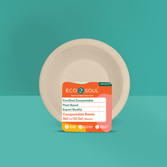Compostable Bagasse Bowls- Round 12 oz/ 350 ml, Natural