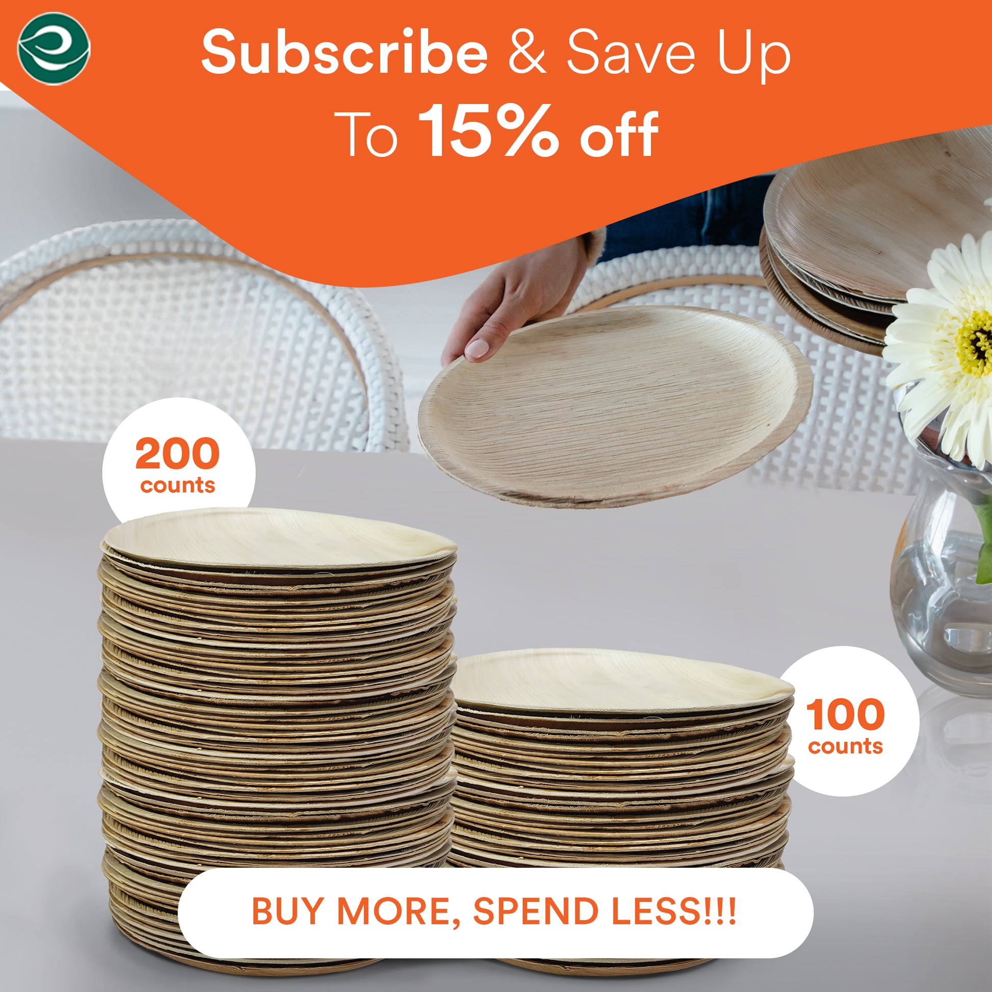 eco-friendly palm leaf disposable plates set of 200 and 100 counts.
