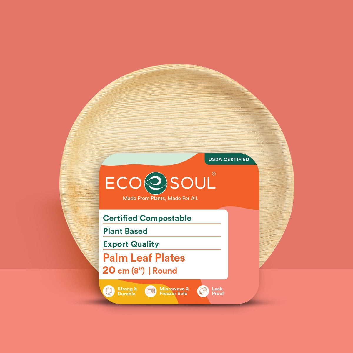 8 inch round disposable plates made from palm leaf.