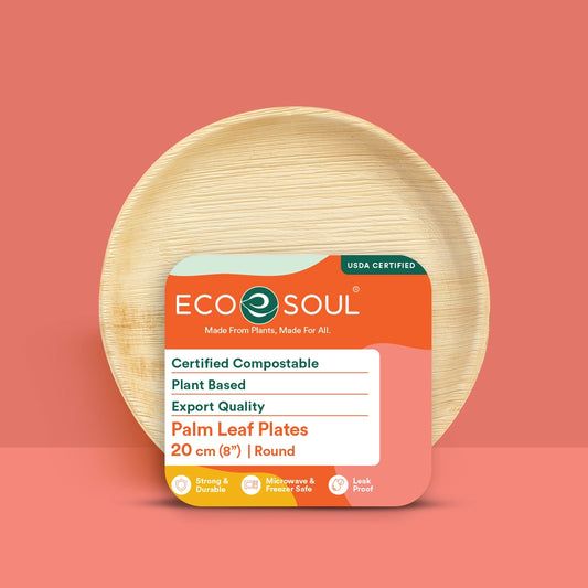 8 inch round disposable plates made from palm leaf.