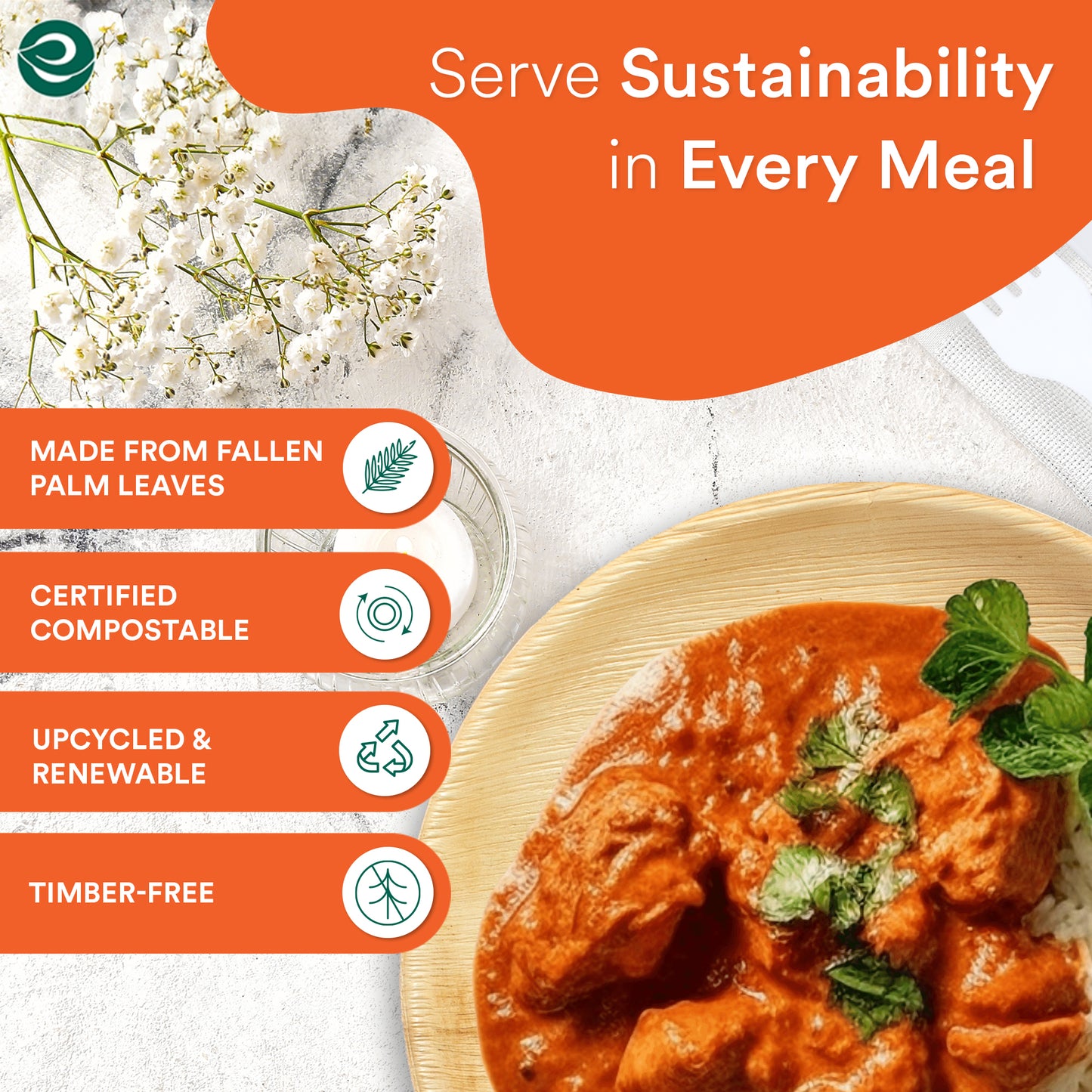 Certified compostable palm leaf plates for meals