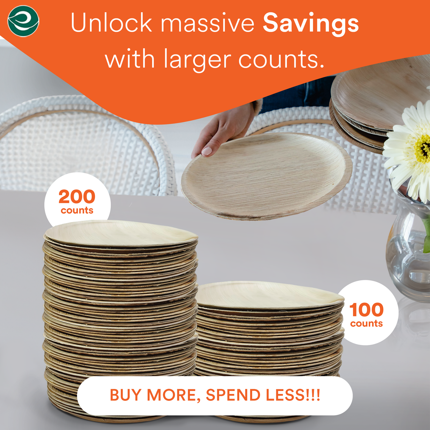 Eco-friendly Palm Leaf Disposable Plates set of 200 and counts.