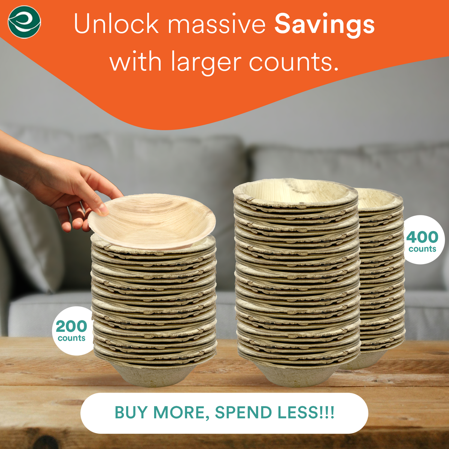Eco-friendly compostable bowls set of 200 and 400 counts.