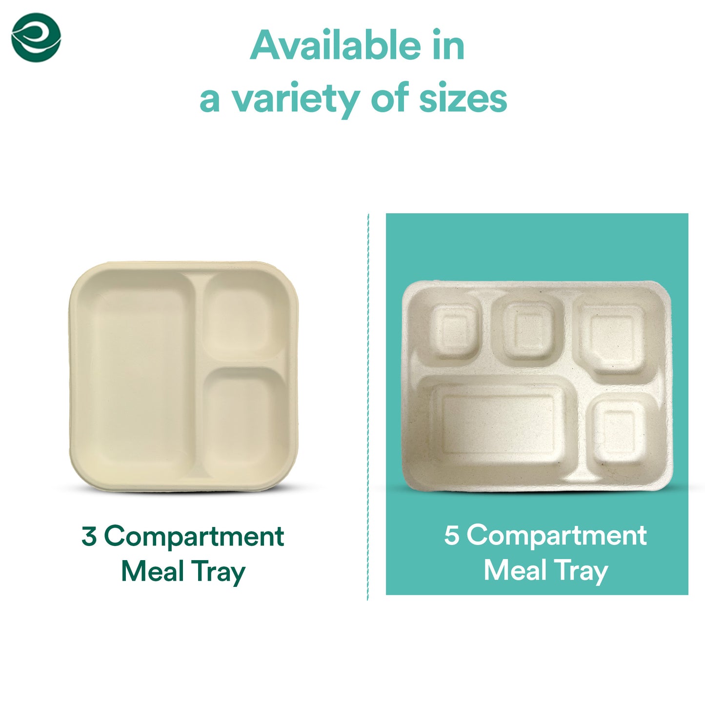 Compostable Bagasse Plates- 5 Compartment Meal Tray, Natural