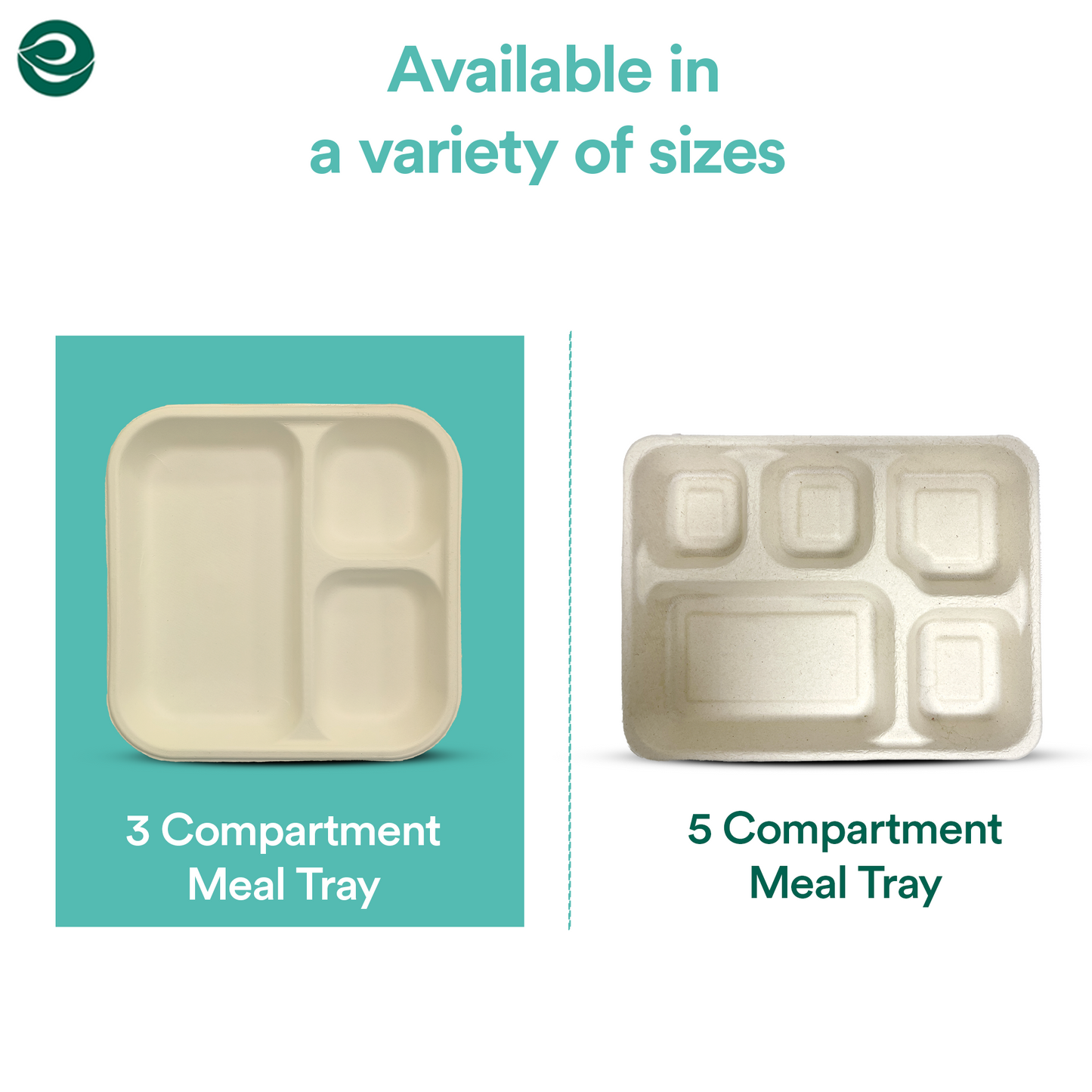 Compostable Bagasse Plates- 3 Compartment Meal Tray, Natural