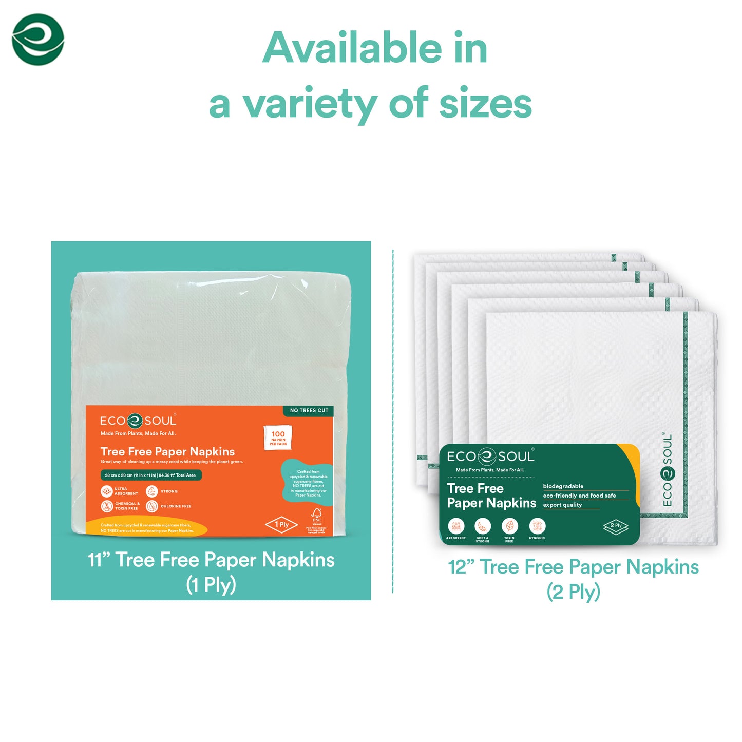 Compostable Tree-Free Dinner Napkin, 1 Ply, 100 sheets