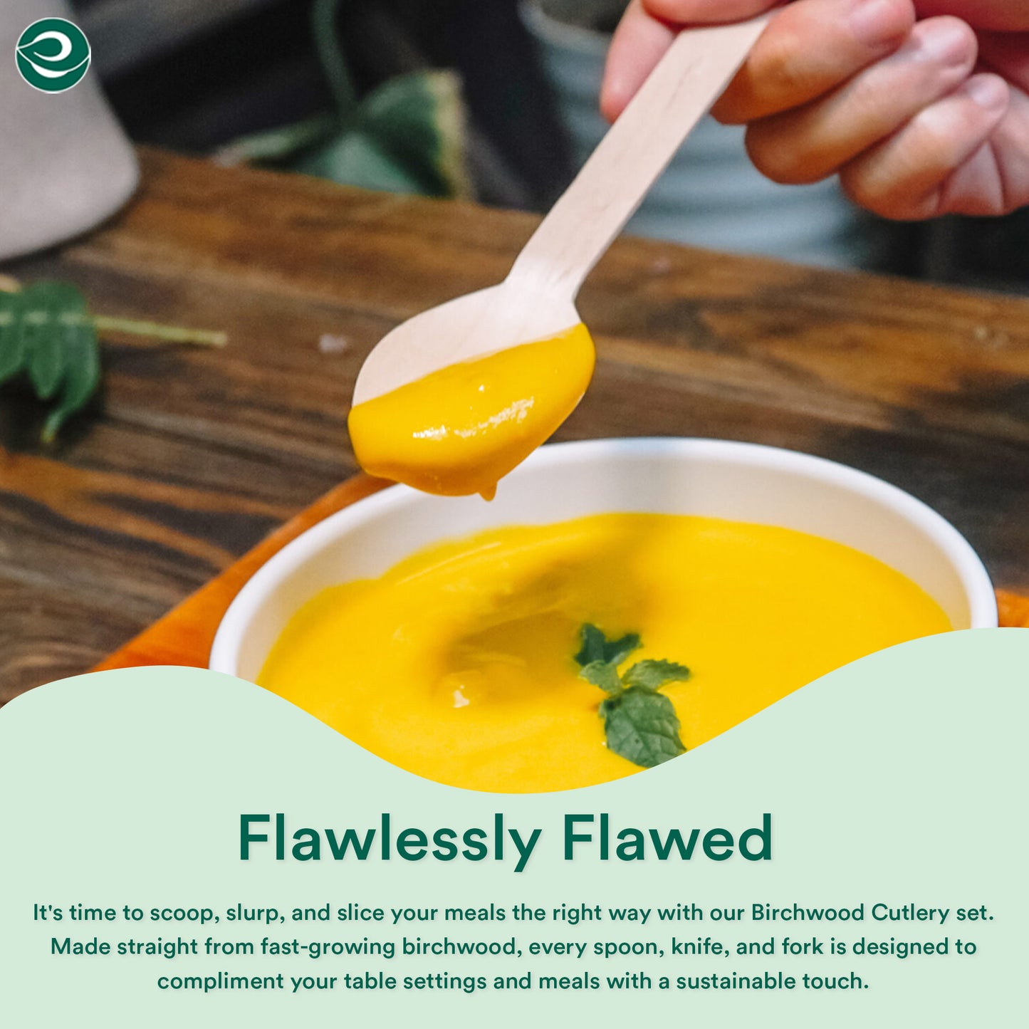 Eco-friendly birchwood disposable spoon, designed for comfort and ease of use.