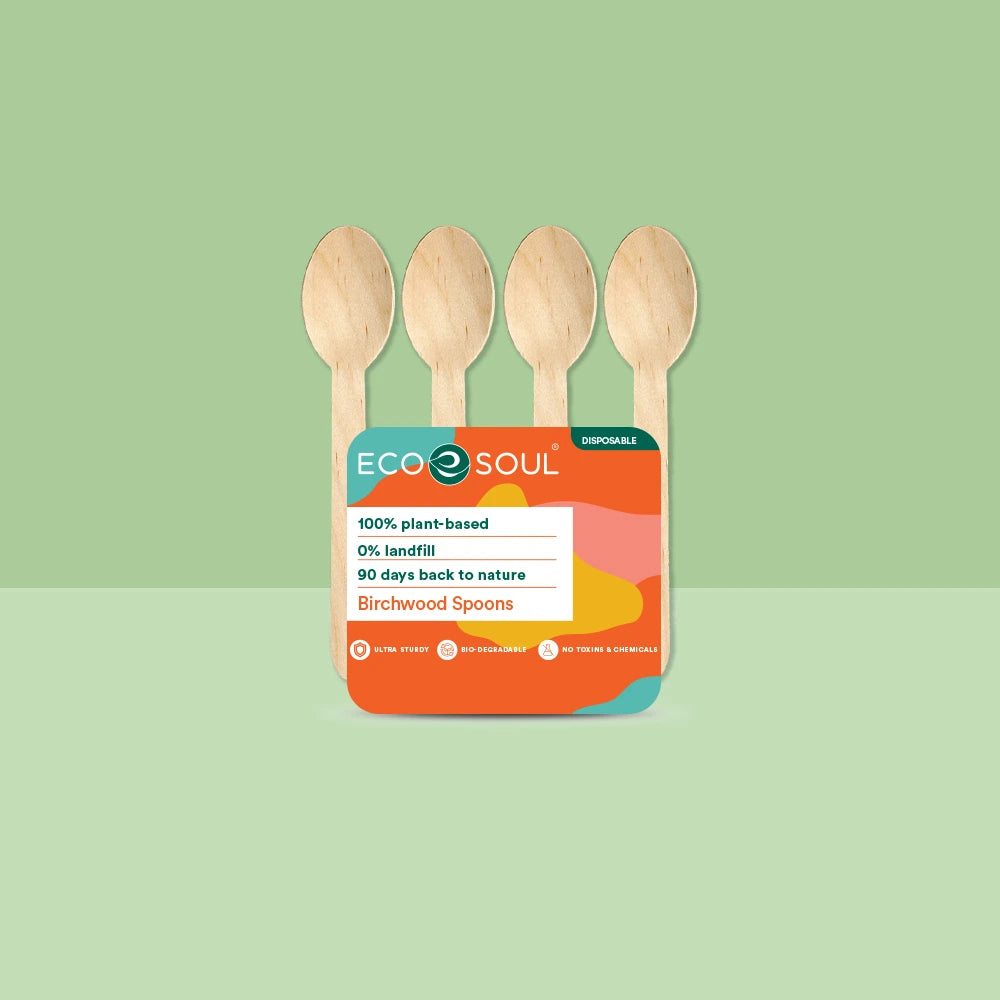 Eco-friendly disposable spoons made by from birchwood. 