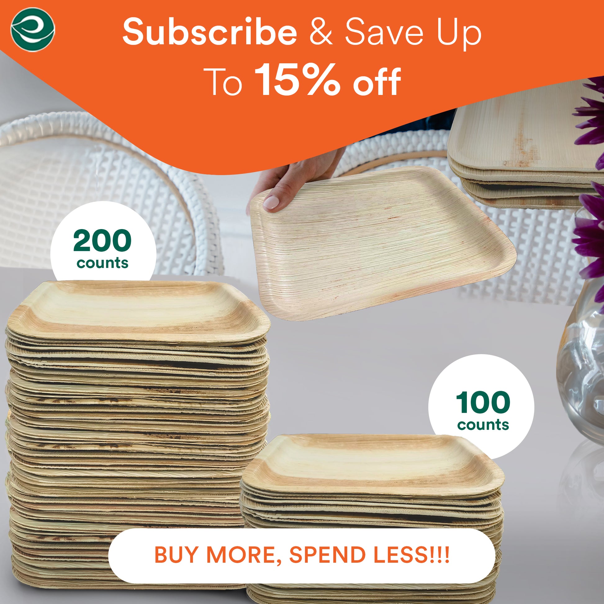 Eco-friendly compostable palm leaf plates set of 200 and 100