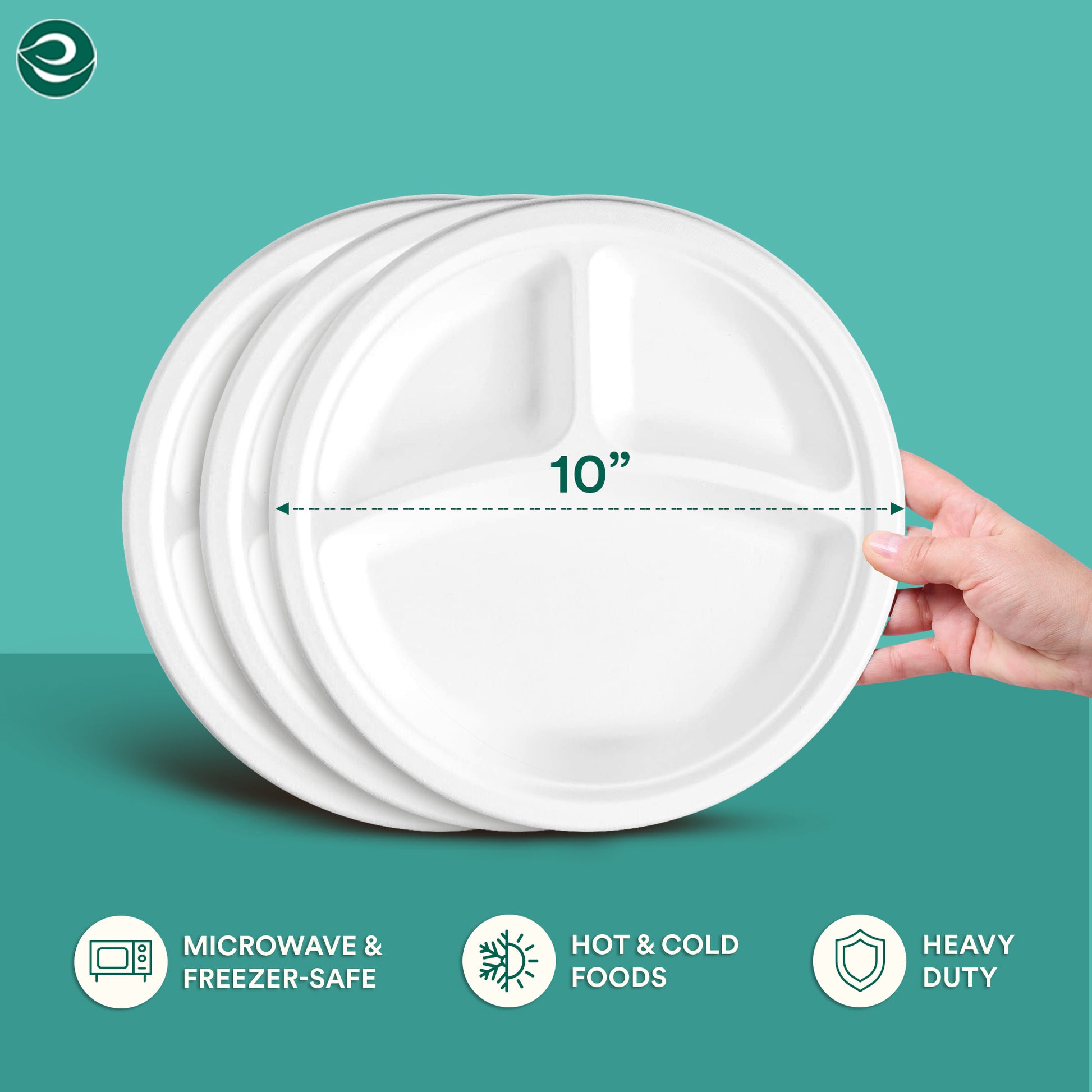 10 inch round compostable bagasse plates for hot and cold foods