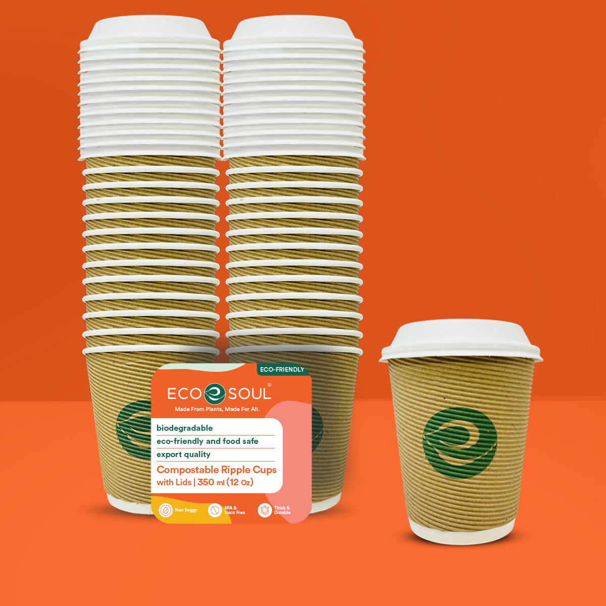 350 ml Biodegradable Ripple Cups with Lid