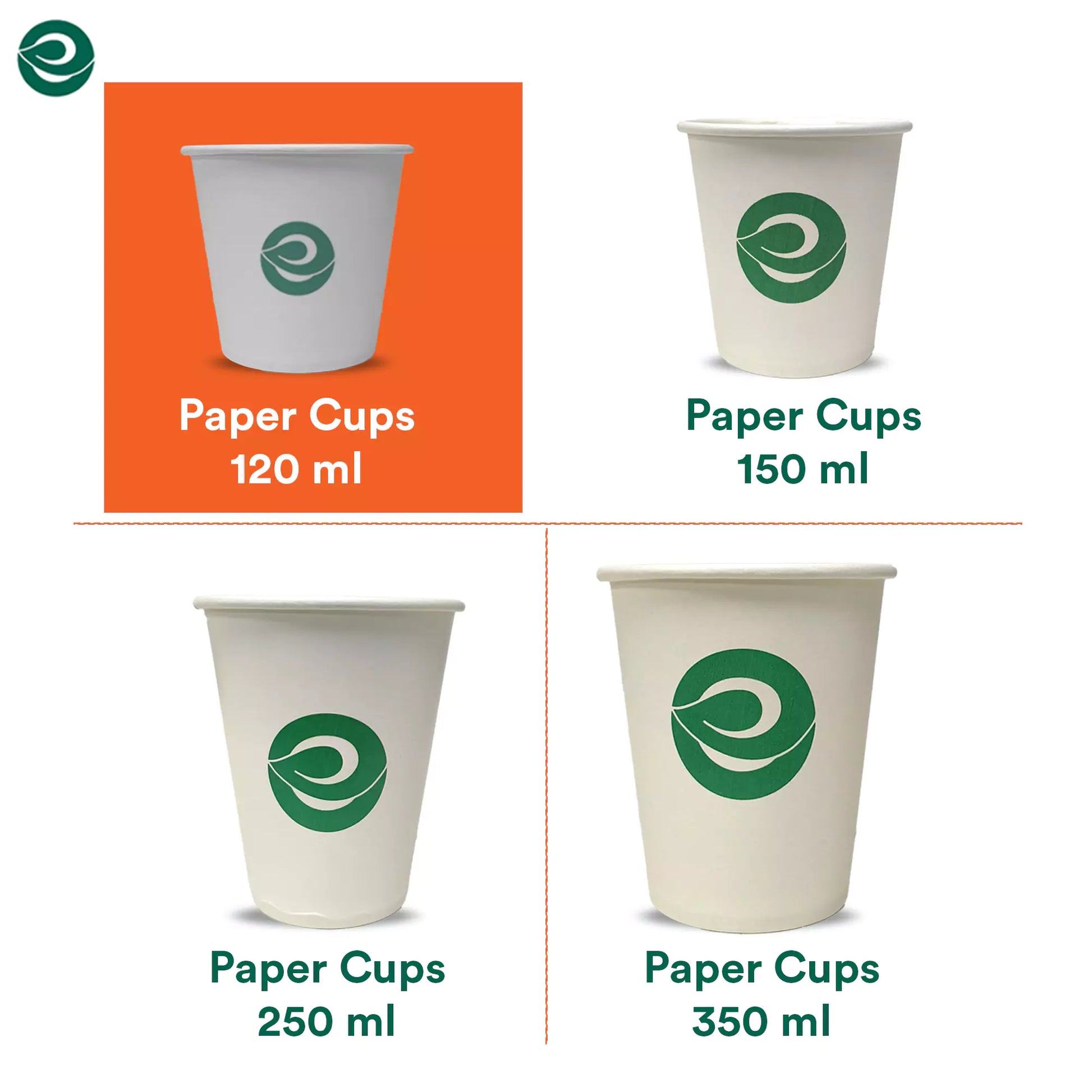 Eco-friendly compostable cups available in multiple sizes.