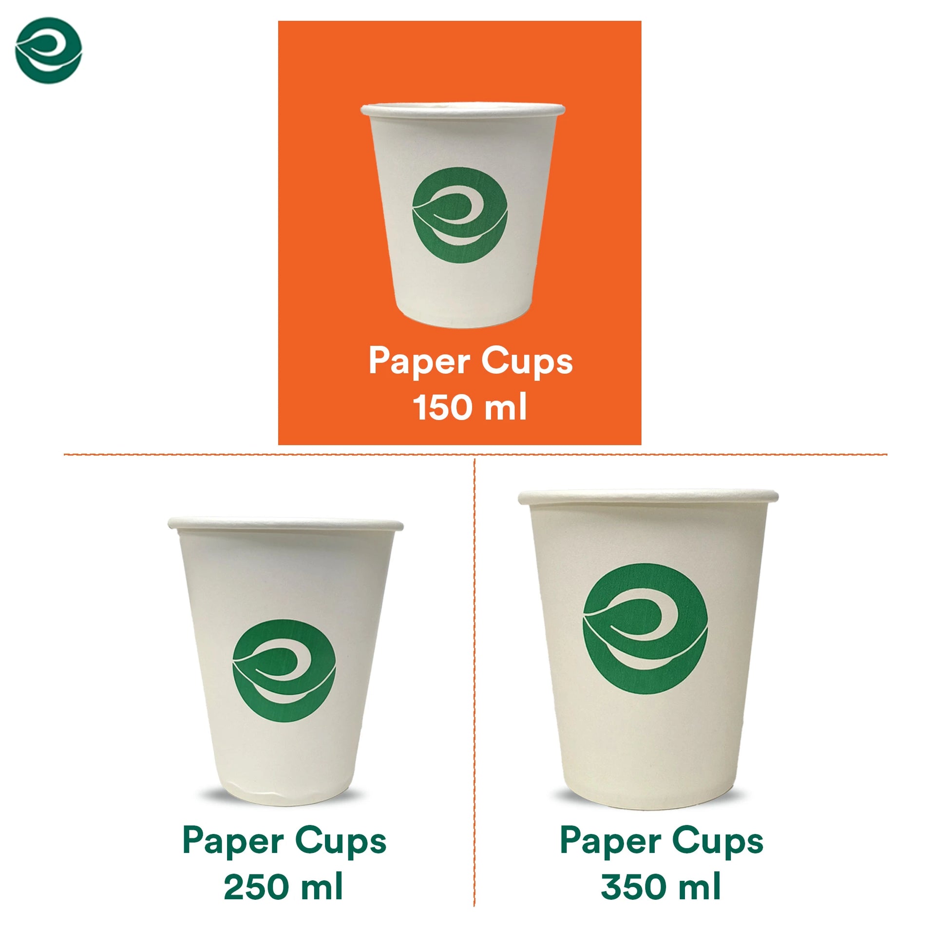 Disposable paper glass available in multiple sizes.