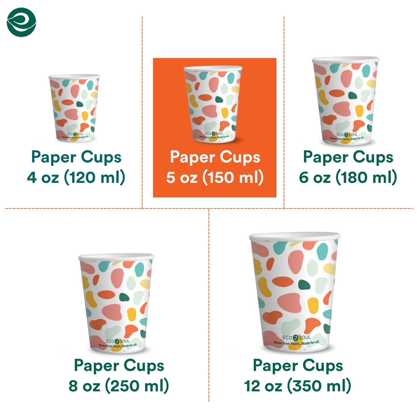 Compostable Multi - Color Paper Cups- 150ml (5 Oz)