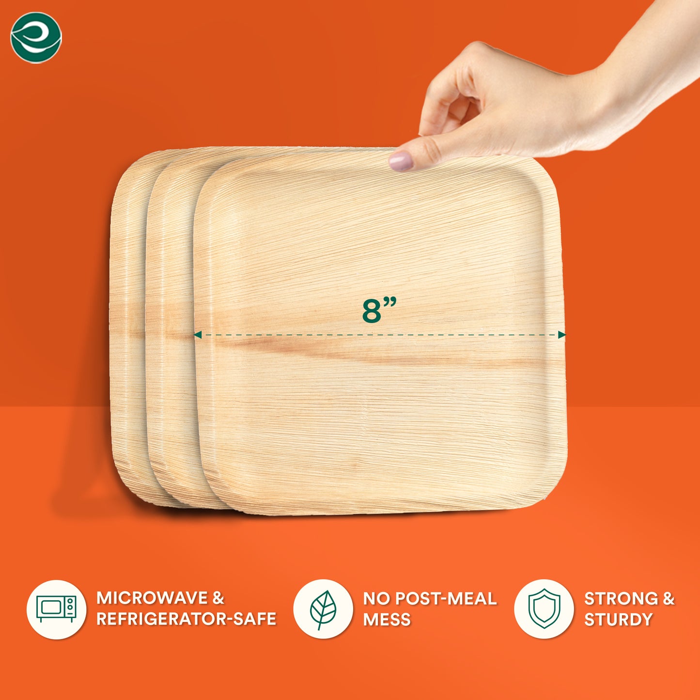 Eco-friendly disposable palm leaf plates in square shape. 