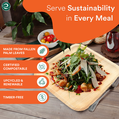 Certified compostable palm leaf plates comfortable for every meal.