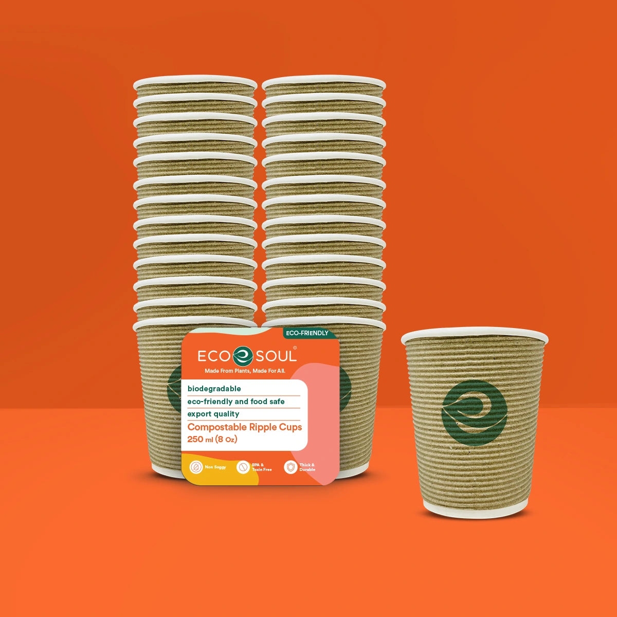 250  Compostable ripple cups perfect for hot and cold drinks.