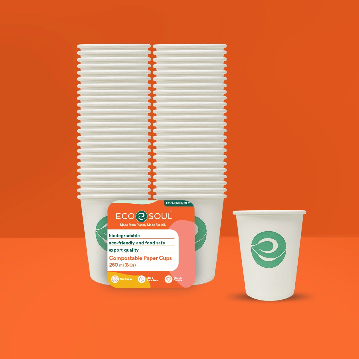 250 ml compostable paper cups.