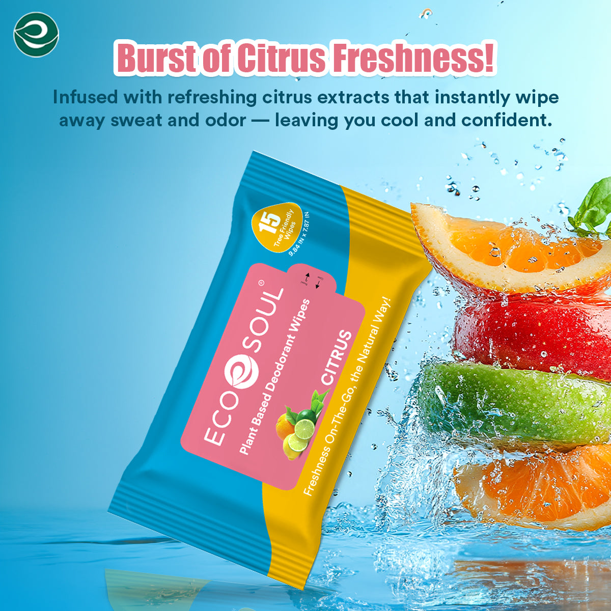 Bamboo-Based Unisex Deodorant Wipes Citrus | Pack of 3