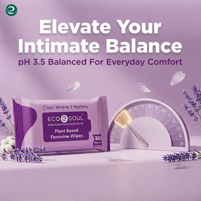 EcoSoul Plant-Based Feminine Wipes For Women| 30 Eco-Friendly Wipes Each (Pack of 2)