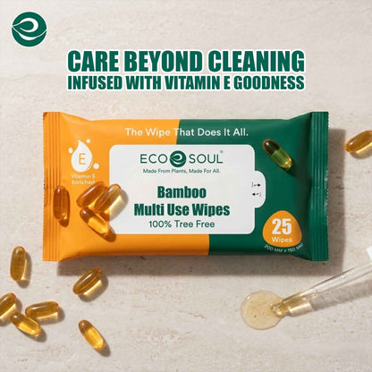 ECO SOUL Bamboo Multi Use Wipes, 25 Pulls Each, Pack of 1, 100% Natural & Eco-Friendly