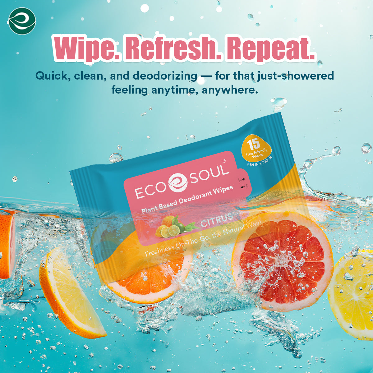 Bamboo-Based Unisex Deodorant Wipes Citrus | Pack of 3