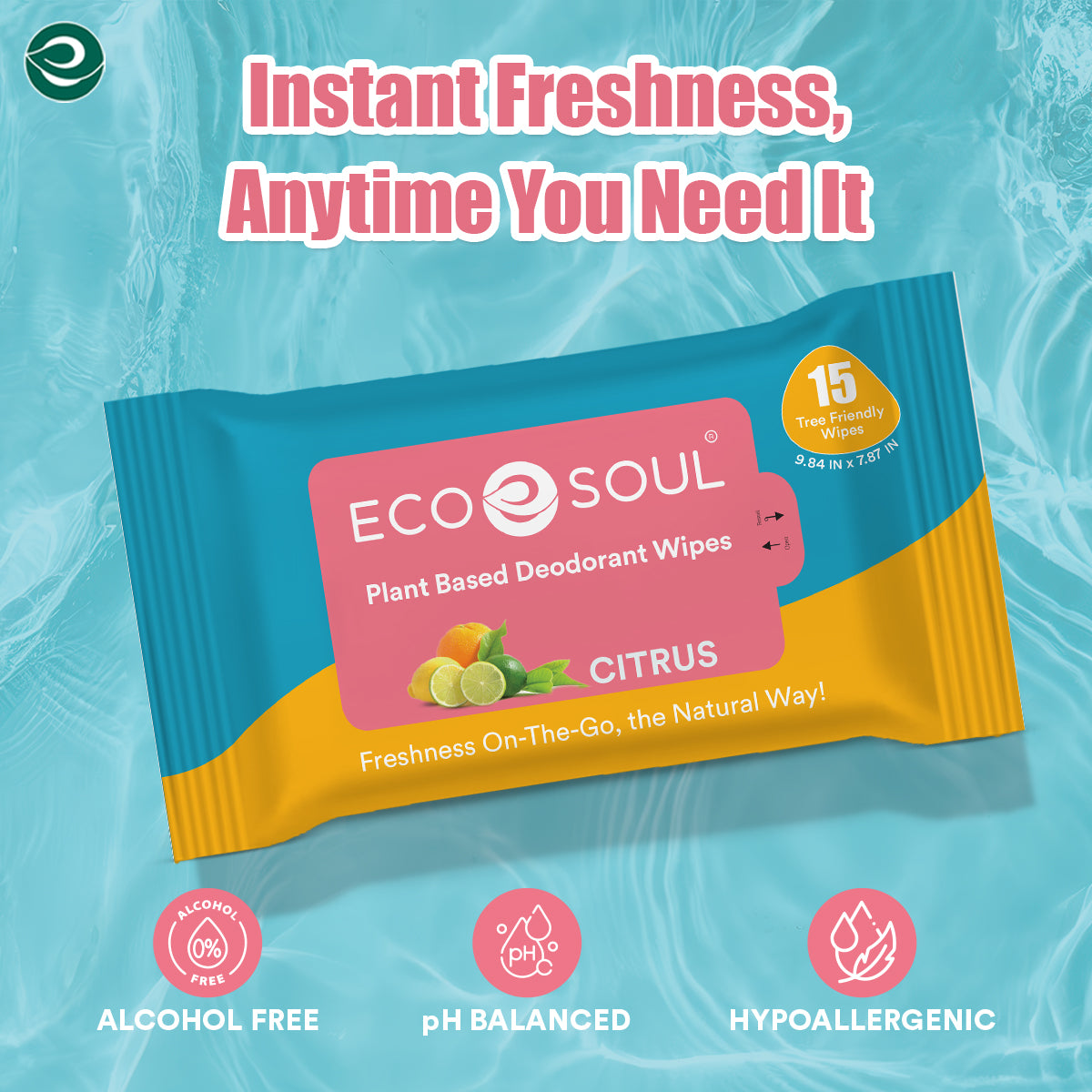 Bamboo-Based Unisex Deodorant Wipes Citrus | Pack of 3