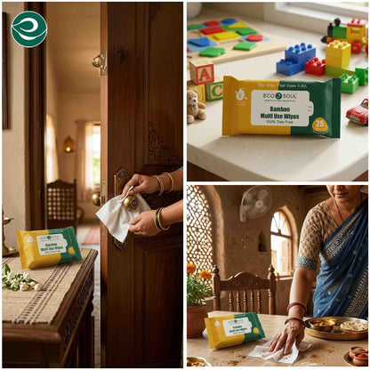 ECO SOUL Bamboo Multi Use Wipes, 25 Pulls Each, Pack of 1, 100% Natural & Eco-Friendly