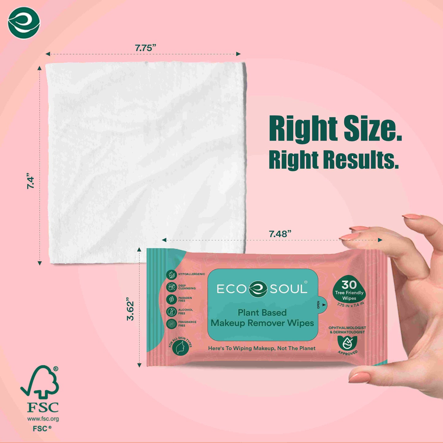 EcoSoul Makeup Remover Wipes Plant-Based 30 Count Per Pack (Pack of 4)