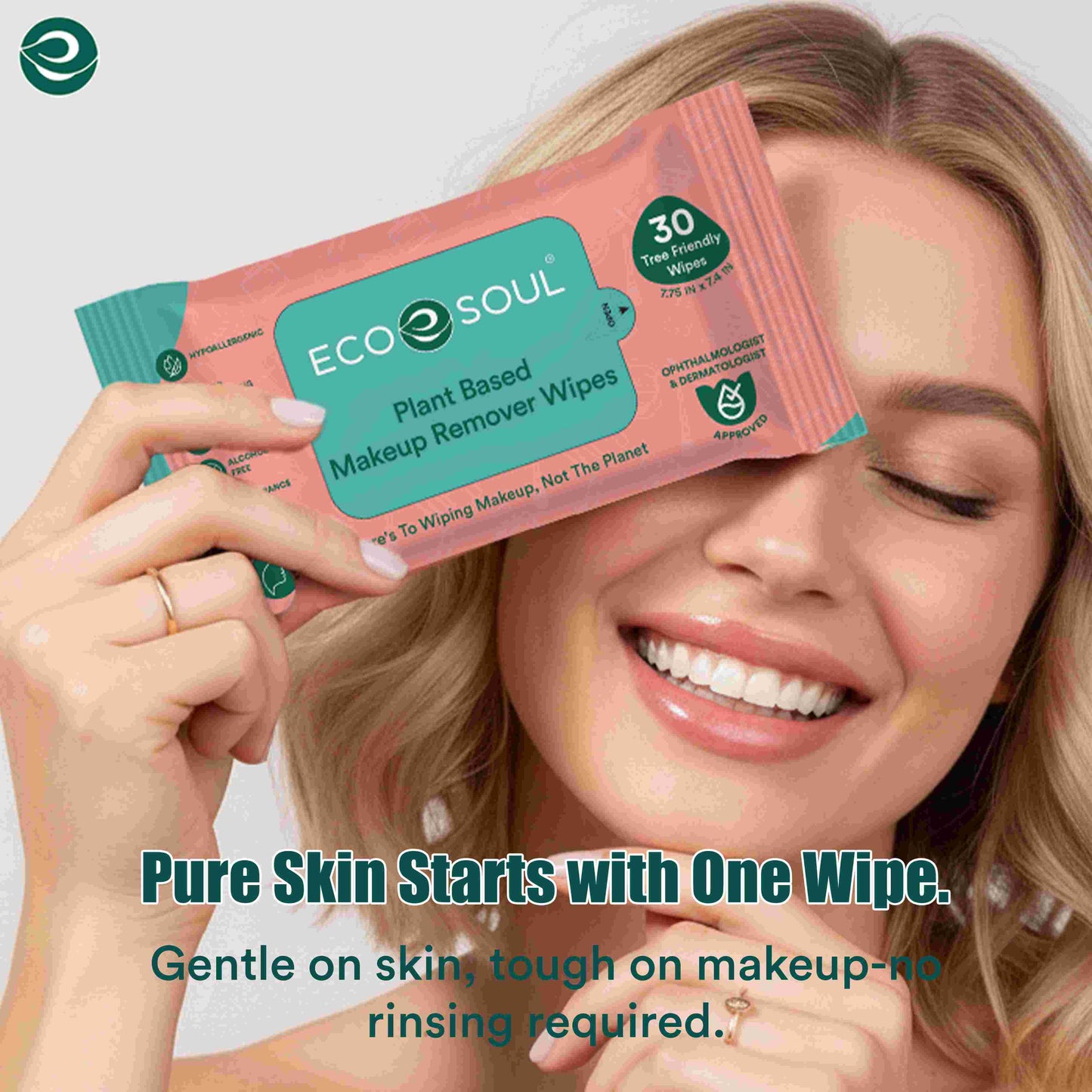 EcoSoul Makeup Remover Wipes Plant-Based 30 Count Per Pack (Pack of 4)