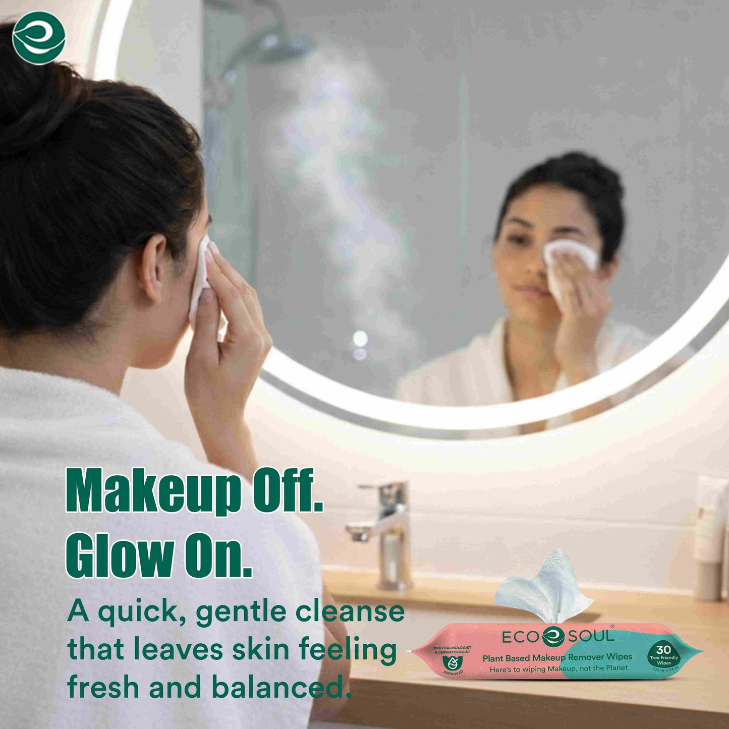 EcoSoul Makeup Remover Wipes Plant-Based 30 Count Per Pack (Pack of 4)