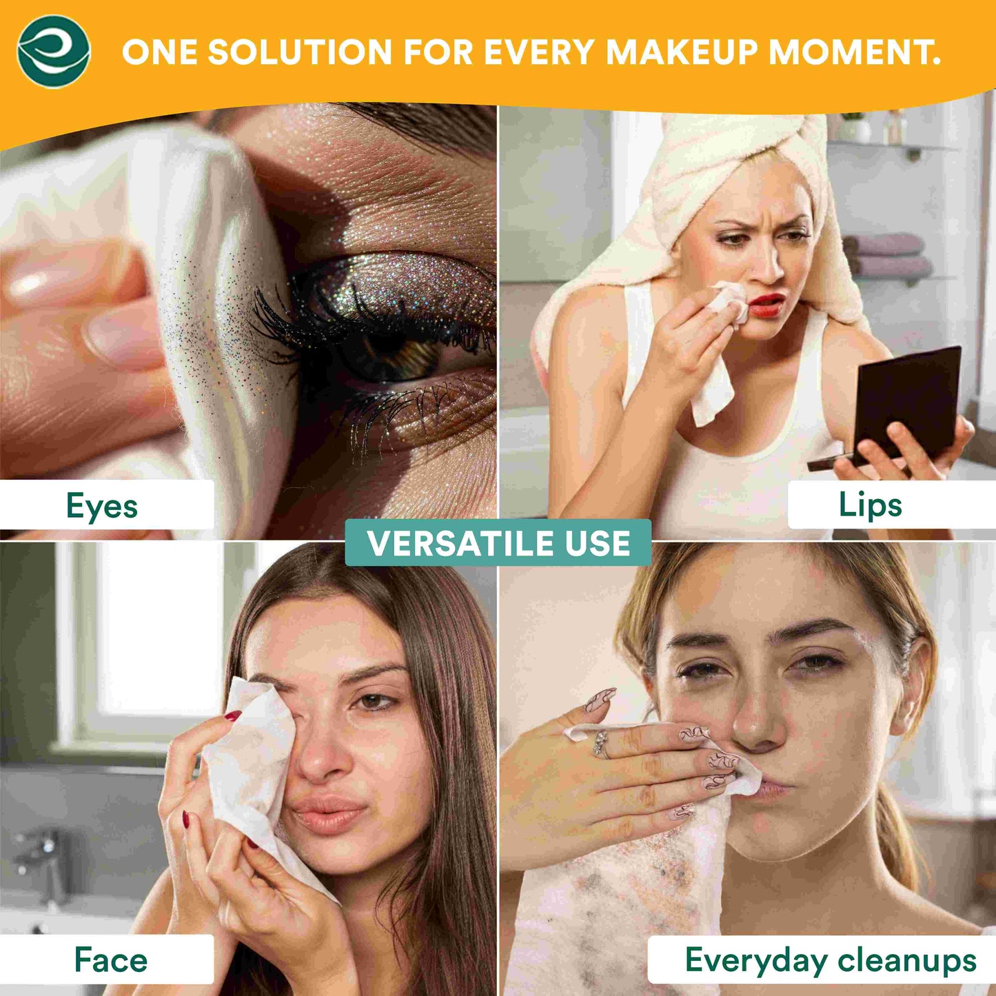 EcoSoul Makeup Remover Wipes Plant-Based 30 Count Per Pack (Pack of 4)