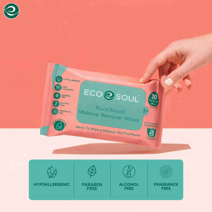 EcoSoul Makeup Remover Wipes Plant-Based 30 Count Per Pack (Pack of 4)