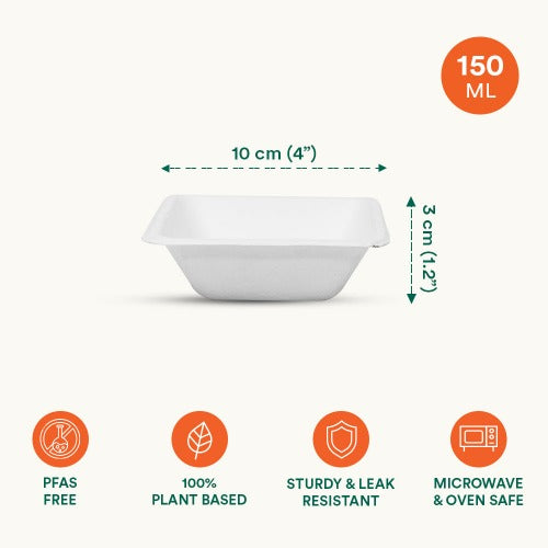 150 ml Square Bagasse Disposable Bowl
