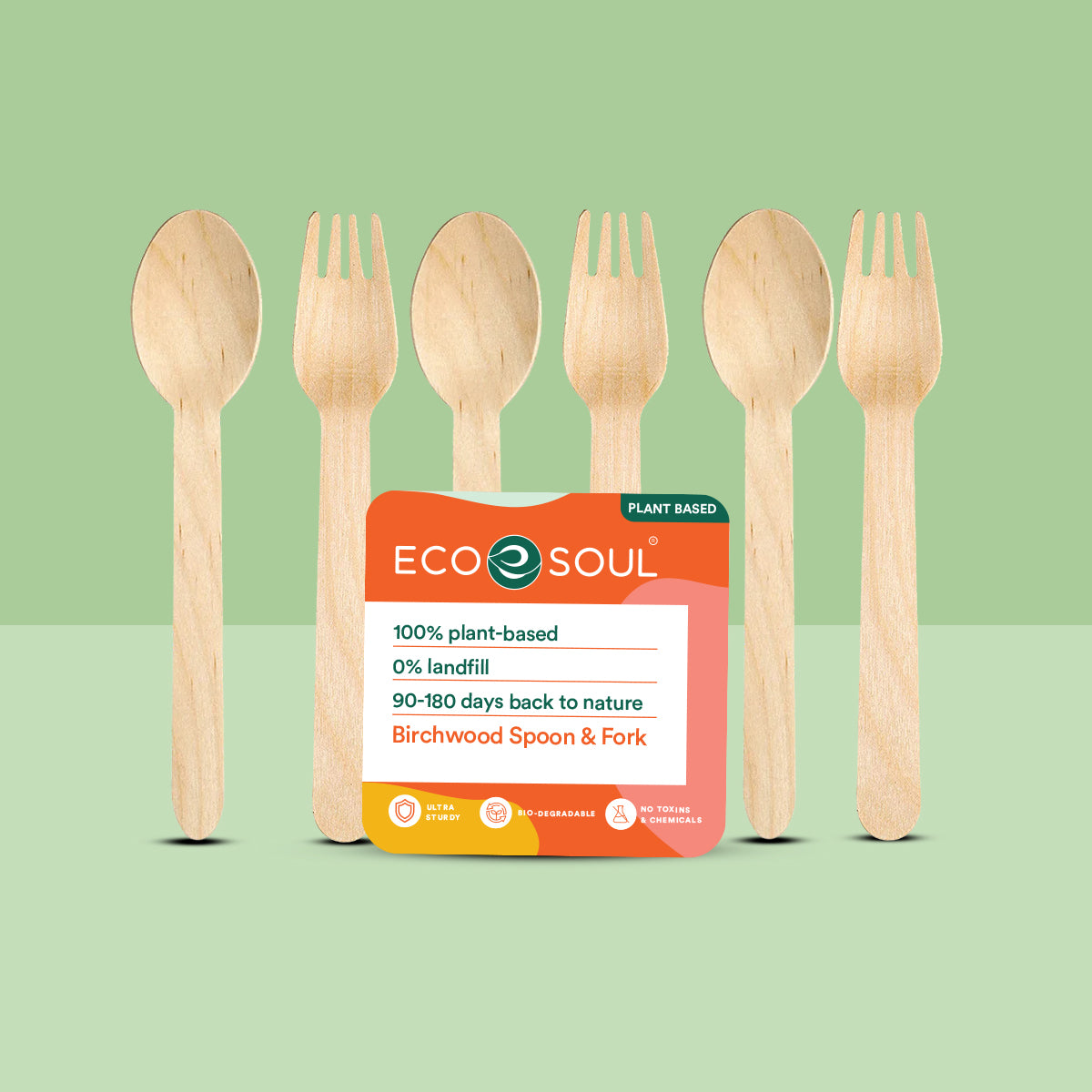 Disposable spoon and fork set made from natural birchwood.