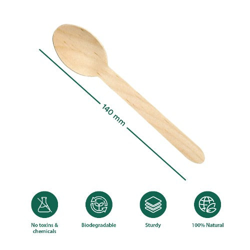 140MM Birchwood Disposable Spoons- Set of 100
