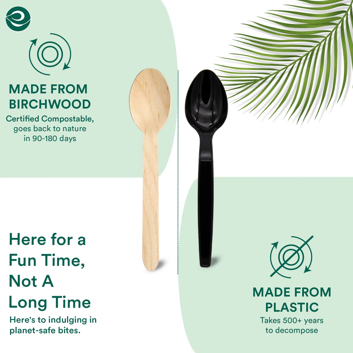 Compostable birchwood disposable cutlery, a better alternative to plastic.