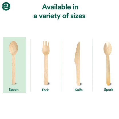 Eco-friendly disposable cutlery available in a variety of sizes.