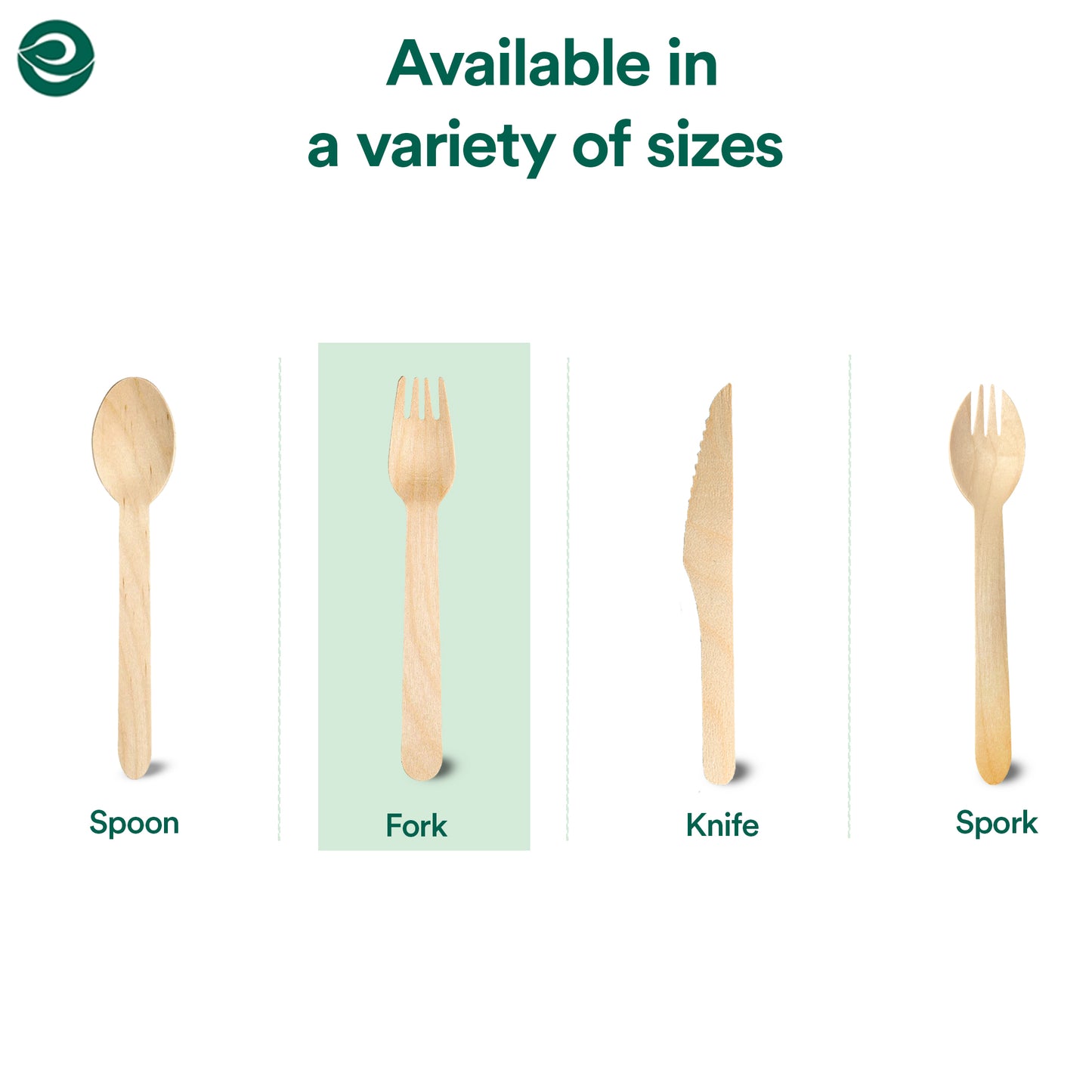 Eco-friendly disposable cutlery available in various sizes.