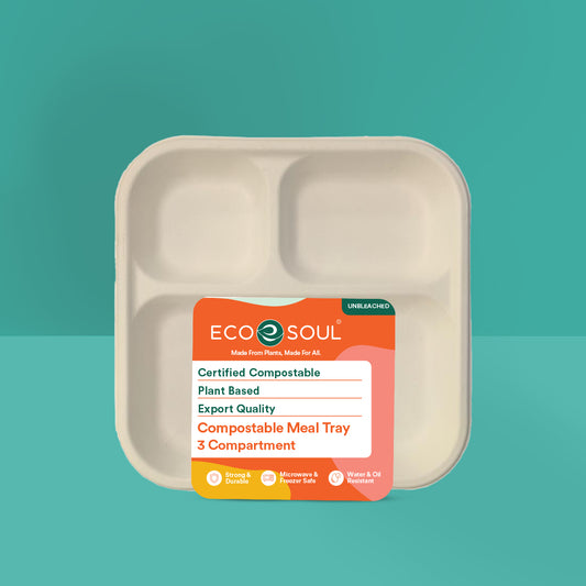 3-Compartment Bagasse Meal Tray