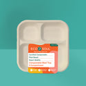 Compostable Bagasse Plates- 3 Compartment Meal Tray, Natural
