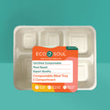 Compostable Bagasse Plates- 5 Compartment Meal Tray, Natural