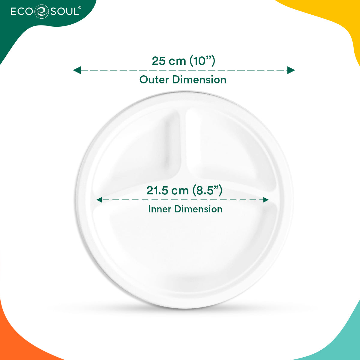 10 Inch Round 3 Compartment Disposable Bagasse Plates