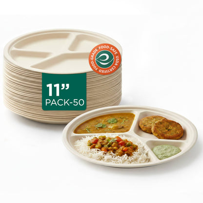 11 Inch Round 4 Compartment Disposable Bagasse Plates