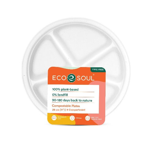 11 Inch Round 4 Compartment Biodegradable Plates
