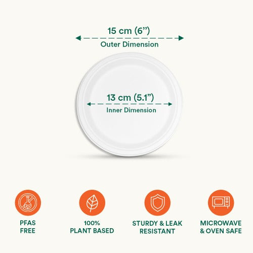 6 Inch Round Disposable Bagasse Plates