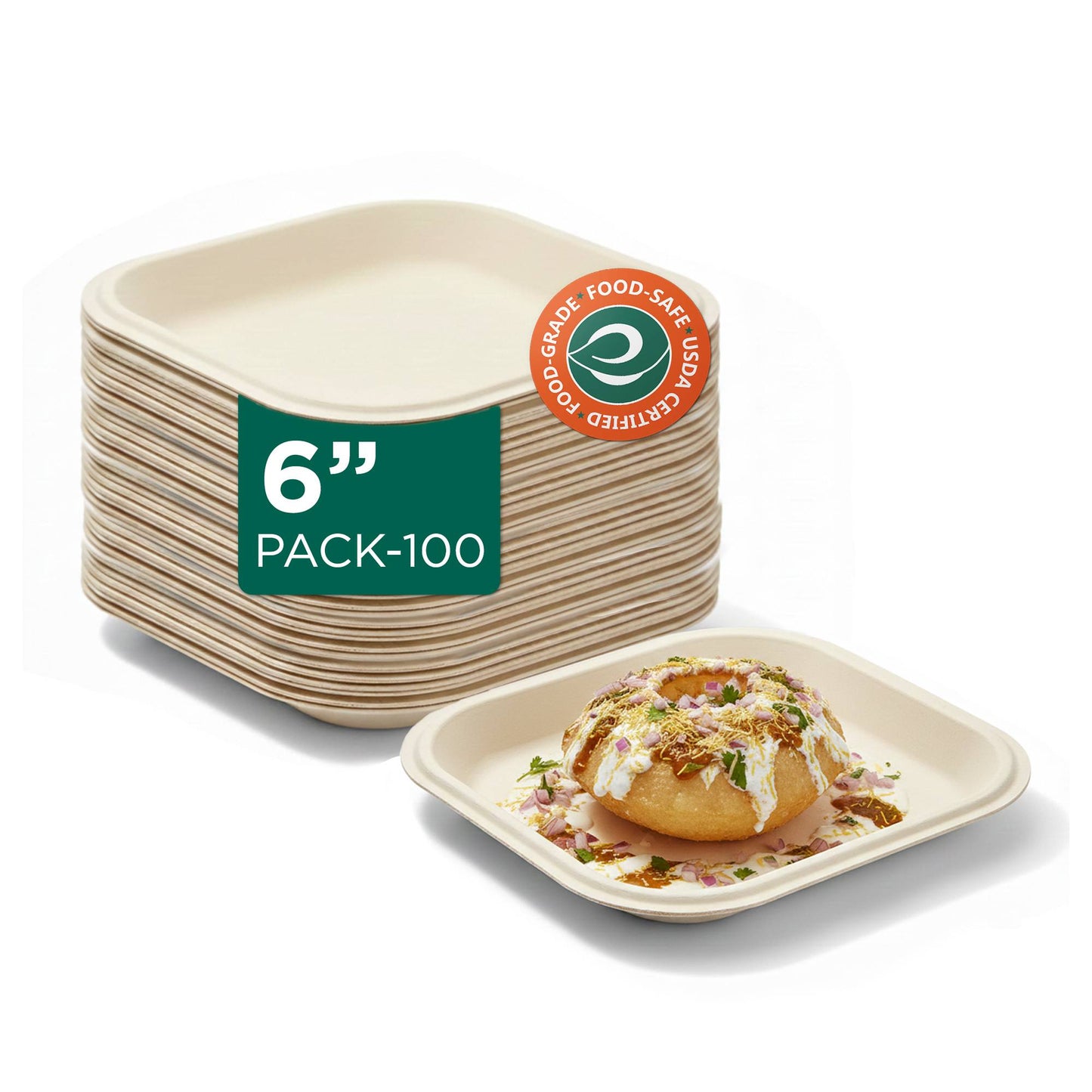 6 Inch Square Disposable Bagasse Plates