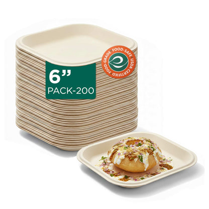 6 Inch Square Disposable Bagasse Plates